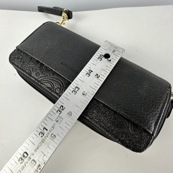 Stone Mountain Embossed Paisley Black Leather Wallet Wristlet Clutch 7-1/2" X 4" - Picture 11 of 12